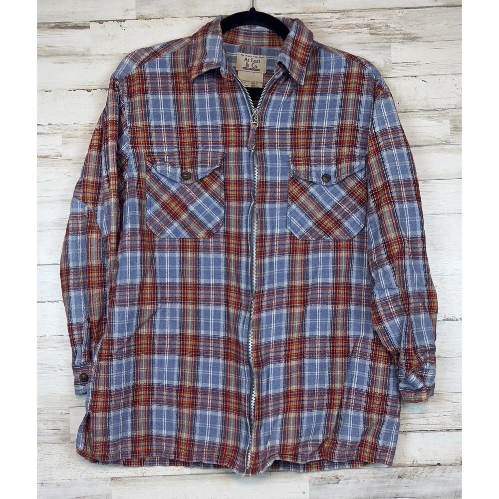 At Last & Co Women’s Medium Plaid Zip Up Shirt Jacket Flannel Grunge Boho